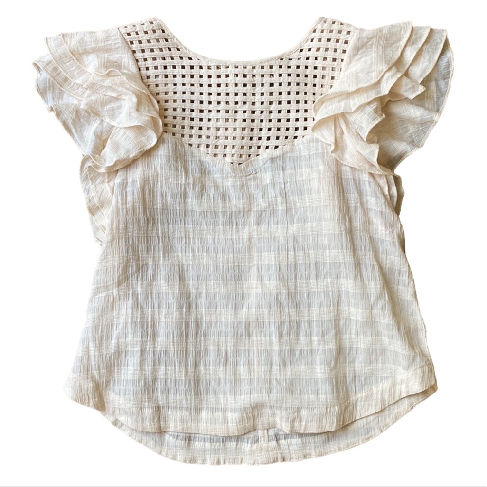 Anthropologie The Odells Windowpane Ruffled Blouse Small